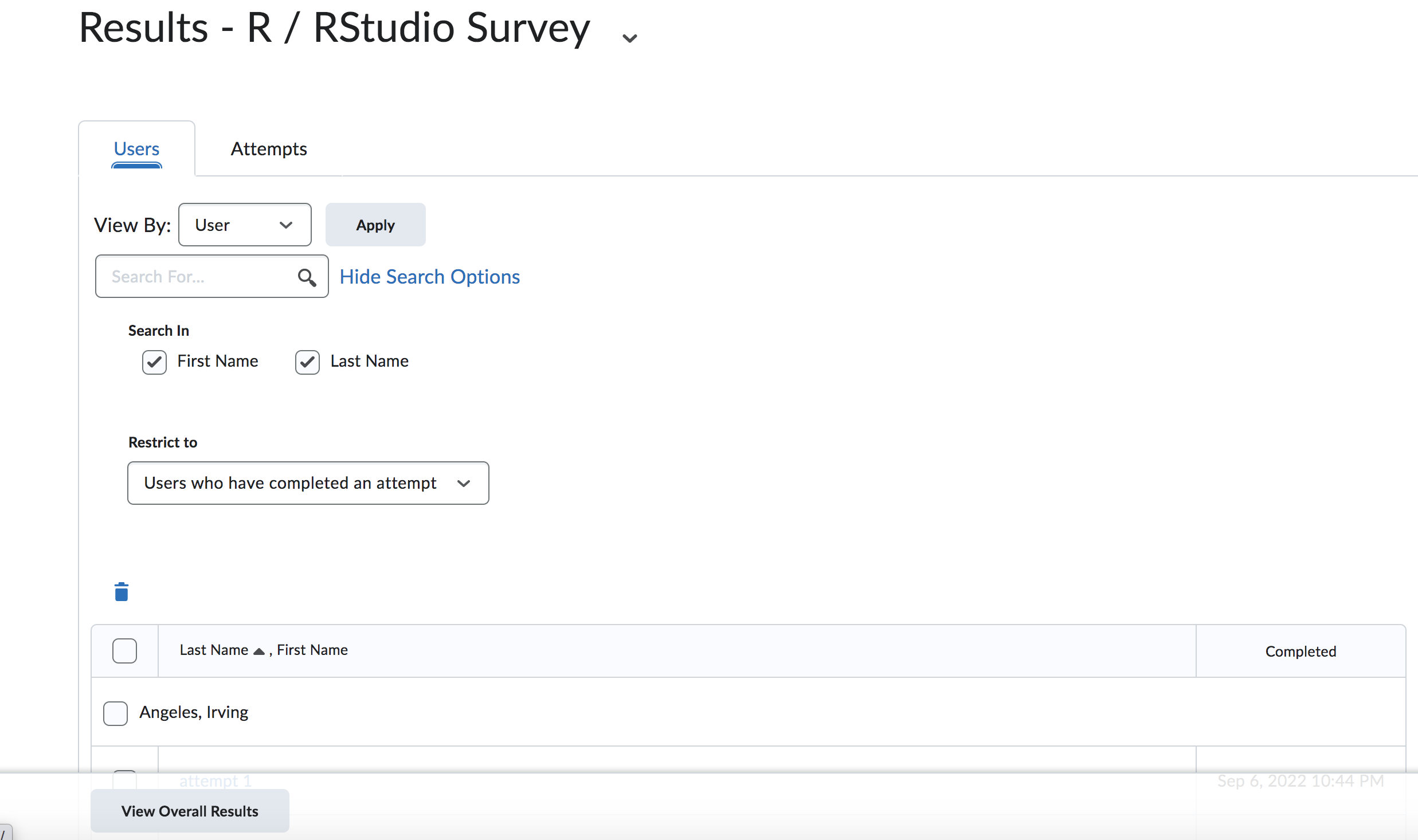 user survey results